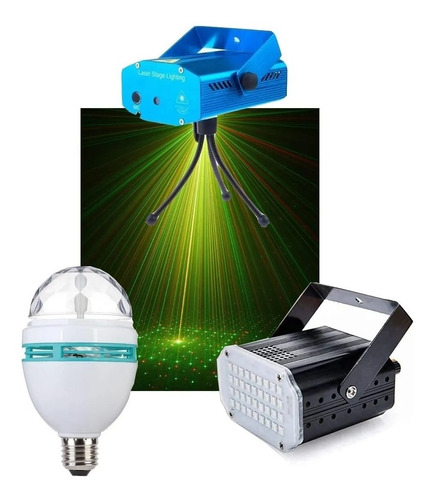 Combo Laser Lluvia + Flash Audioritmico + Lampara Giratoria