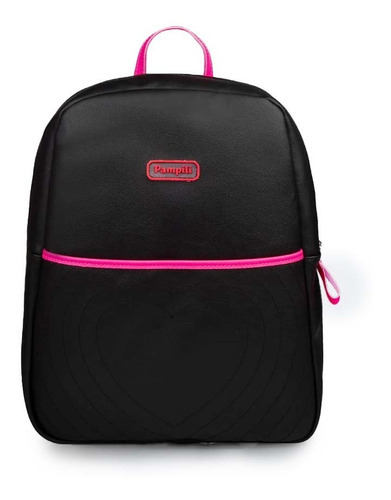 Mochila Infantil Pampili Bordado Coração Cor Pto/pink Fluor Desenho Do Tecido Un