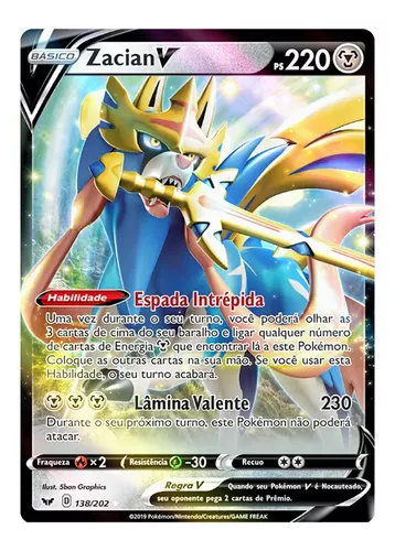 Original Carta Pokemon Lendaria ultra rara Zacian V 25 Anos em