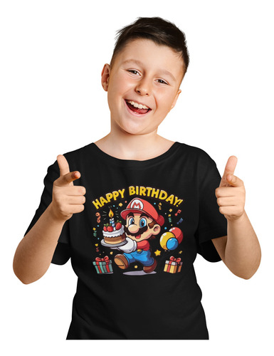 Playera Para Niño Mario Bros Feliz Cumpleaños Varios Colores