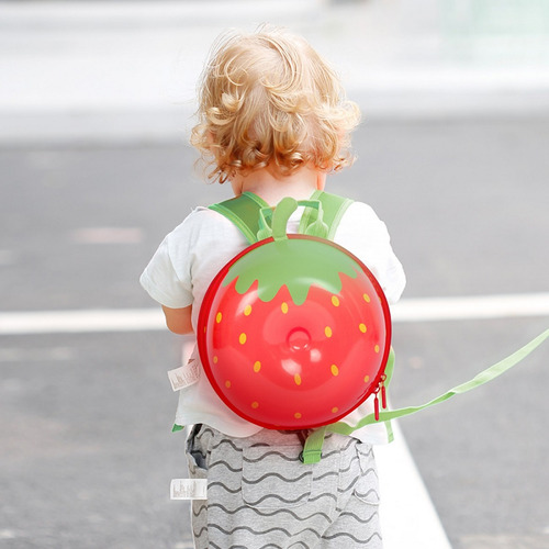 Mochila Infantil 3d Cinto Anti-perda Supercute Cor Morango Desenho Do Tecido Lisa