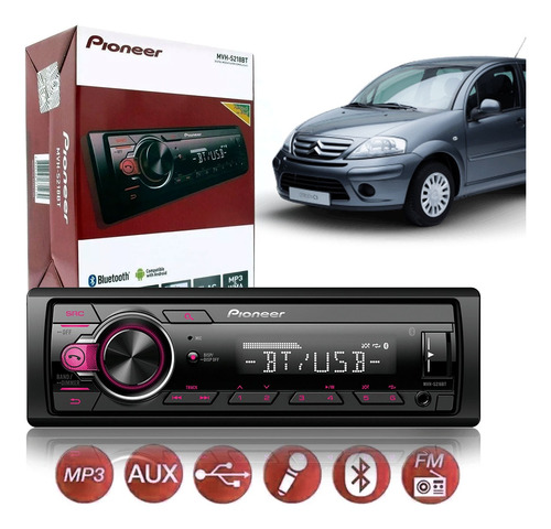 Som Rádio Bluetooth Pioneer Citroen C3 Entrada Usb Aux Sync