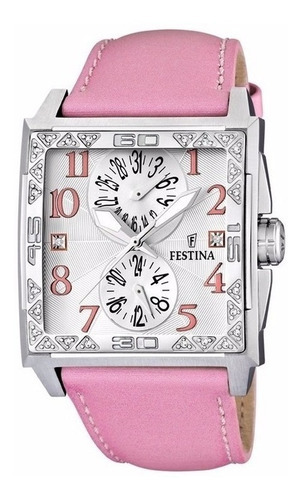 Reloj Festina F16570.2 Mujer Analogico Cuero Rosa Color de la malla Rosa claro Color del bisel Plateado Color del fondo Blanco