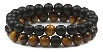 Comprar X2 Pulseras Unisex Piedra Ojo De Tigre Onix Negro