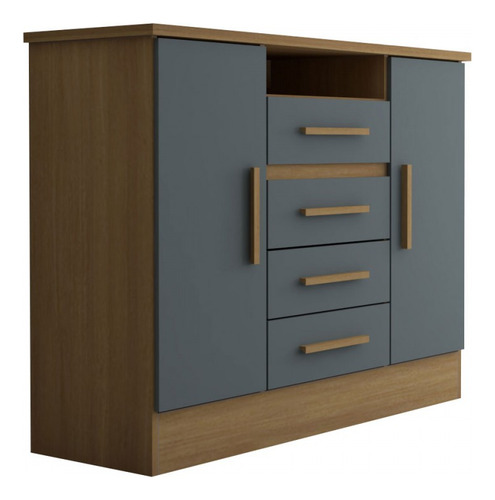 Cômoda Canadá 2 Portas 4 Gavetas Cinamomo/chumbo - Pnr Cor Cinza