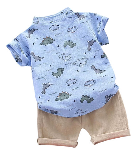Conjunto Para Bebé Niño Camisa Estampada Y Pantalón Corto Azul 18-24 M