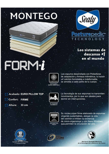 Colchon Montego Matrimonial Sealy Firmeza Milimétrica + Box