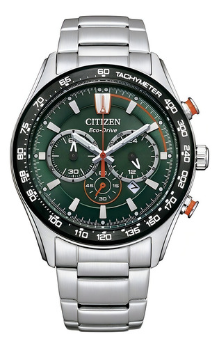 Reloj Citizen Ecodrive Chrono Ca448682x Hombre Color de la malla Plateado Color del bisel Negro Color del fondo Verde