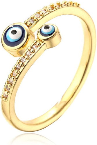 Anillo De Ojo Turco Chapado En Oro Delicado Circonita Cbica