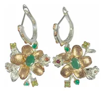 Comprar Únicos Aros Flores Plata 925 Esmeralda Onix Peridoto Granate