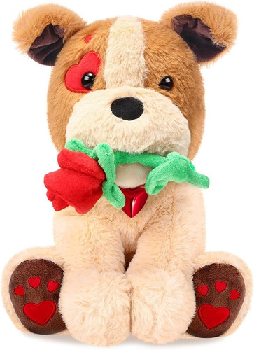 Peluche De Perro Con Rosa De 10 Pulgadas (25cm) San Valentin