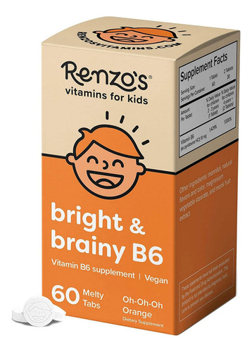 Renzo's Vitamins For Kids Bright & Brainy B6 Orange 60 Tab Sabor Naranja