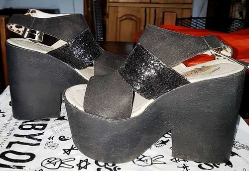 Sandalias Negras Con Glitter 36