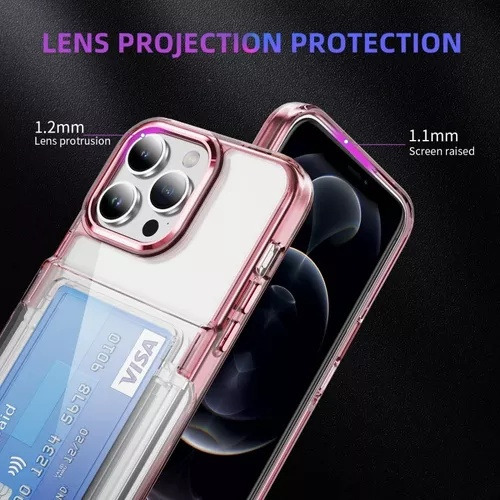 B / Funda Transparente For iPhone Con Tarjetero