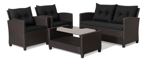 Set 4 Pzs Para Patio Con Mesa Central Negro Gpl