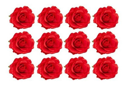 Paquete De 12 Pinzas Para El Cabello Con Flores De Rosas Roj
