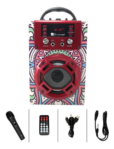 Parlante Portatil Bluetooth Mini Karaoke Green-e Color Mándala-rojo