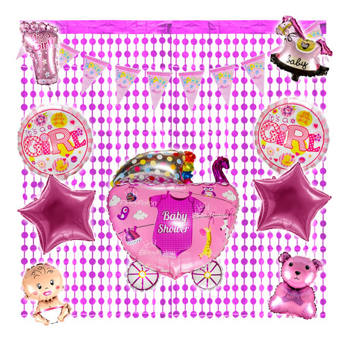 Kit Globos Metalicos Cortinas Baby Shower Bautizo Gender B42