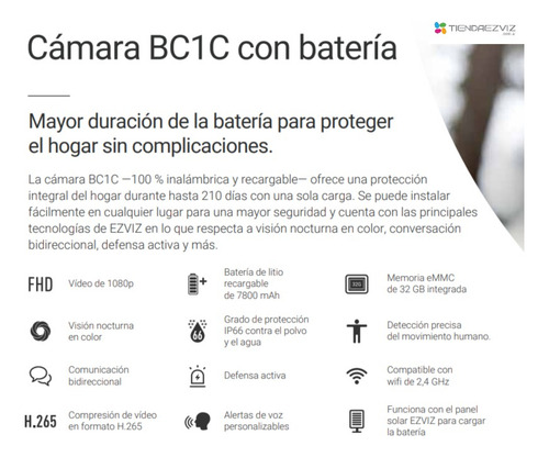 Ezviz Cámara Bc1c C/batería 210 Dias Vis Noct 1080p Exterior