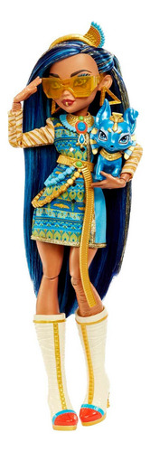 MONSTER HIGH, Muñeca Cleo de Nile, con Vestimenta de Moda y Accesorios, Edad 4 Años en Adelante, Juguete para Niñas