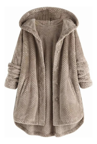 Chaqueta Con Capucha Felpa Con Botones De Talla Grande Mujer
