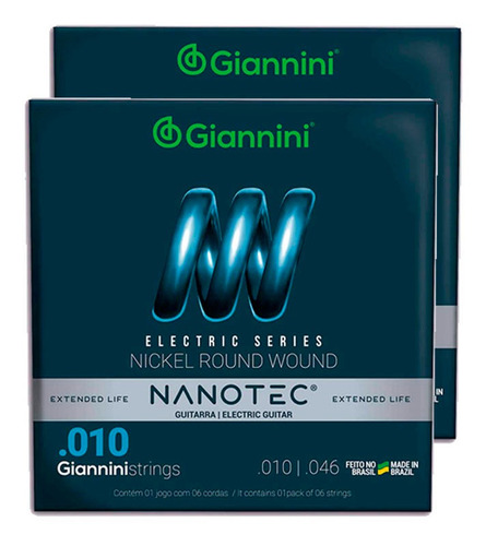Kit 2 Encordoamento Giannini Guitarra Geegst10 Pn Nanotec