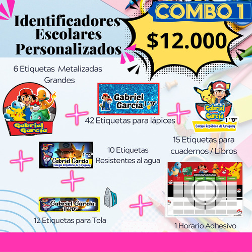 Etiquetas Escolares Adhesivas Personalizadas En Kit 