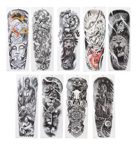 9 Pegatinas De Tatuaje Falso De Brazo Completo, Tatuajes