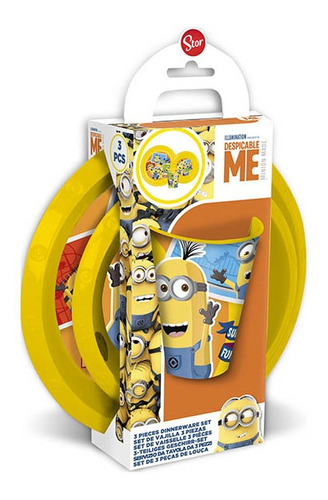 Set Plástico 3 Piezas Minions Oficial Para Microondas 