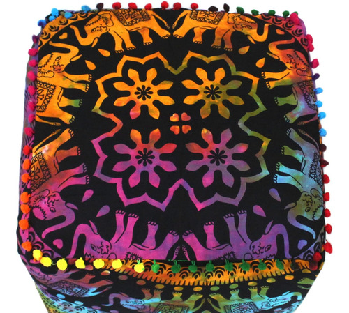 Funda De Cojín Decorativa Bohemia Otomano Pufs Con Pompones