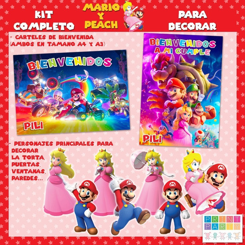 Mario Bros Y Peach Kit Imprimible Personalizado Candy Bar