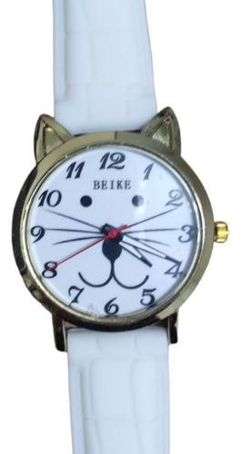 Reloj De Cuarzo Para Mujer Con Forma De Gatito Color Blanco