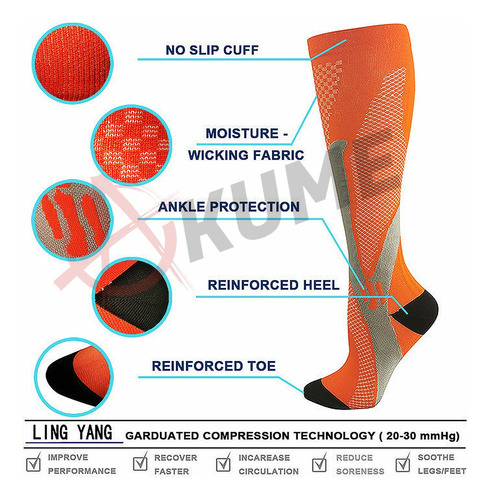 6 Pares Calcetines De Compresión Deportiva Para Hombre Mujer