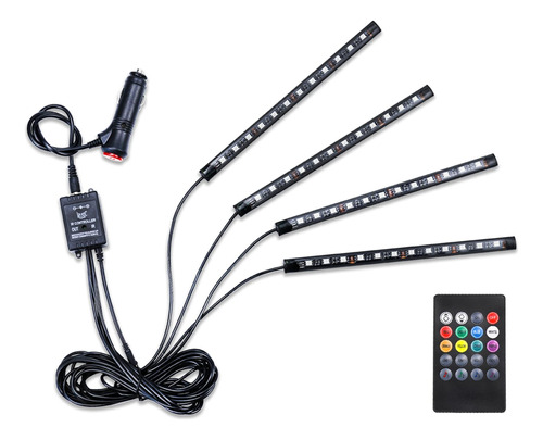 Luces Led Interior Auto 4 Tiras Led 12v Con Control Remoto