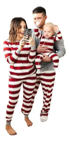 Conjunto De Pijama Navideño Familiar A Rayas Para Padres E H