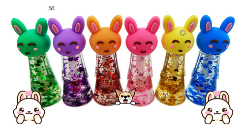 Brillo Labial Kawaii Conejo, 6 Pzas Duo, Lip Gloss + Regalo