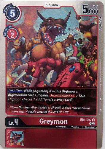 Digimon Tcg Greymon Rb1-007 R Foil