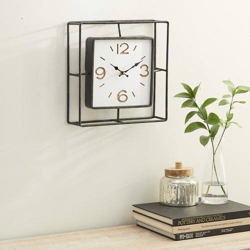 Deco Reloj Pared Cuadrado Metal Contemporaneo Negro