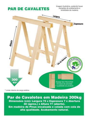 Par Cavalete Mesa Decoração Madeira Reforçado 75x80 Cm Pinus