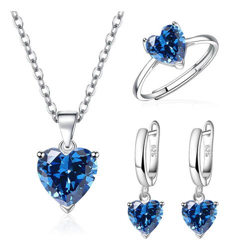 Collar Dije Corazón Cristal Mujer Arete Anillos 4pcs/kit