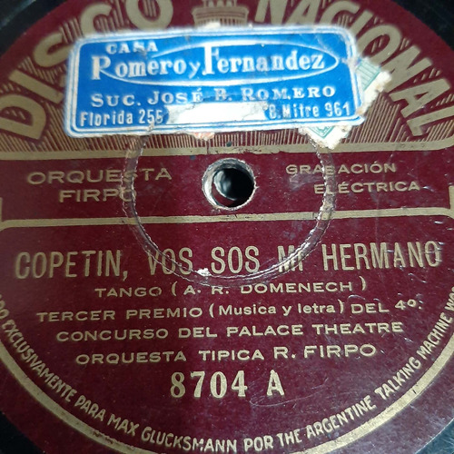 Pasta Orquesta Tipica R Firpo Odeon Disco Nacional C548