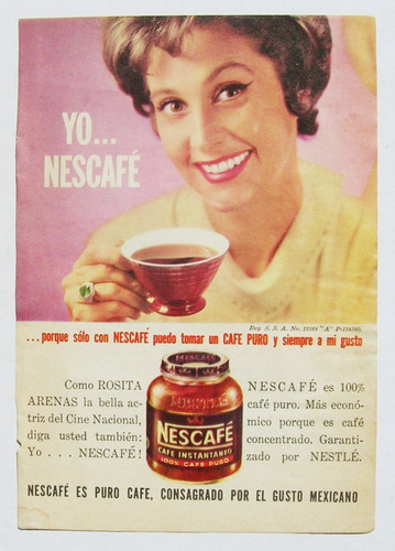 Nescafe Publicidad Antigua Mexicana De 1962, Original, Papel