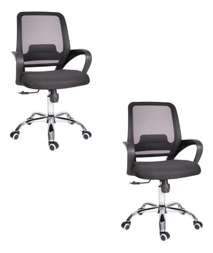 Set De 2 Sillas De Escritorio Oficina Ergonómica Reclinable Color Negro Material Del Tapizado Malla