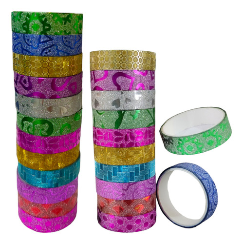 Cintas Decorativa Adhesivas Diamantadas Washi Tape 24 Piezas