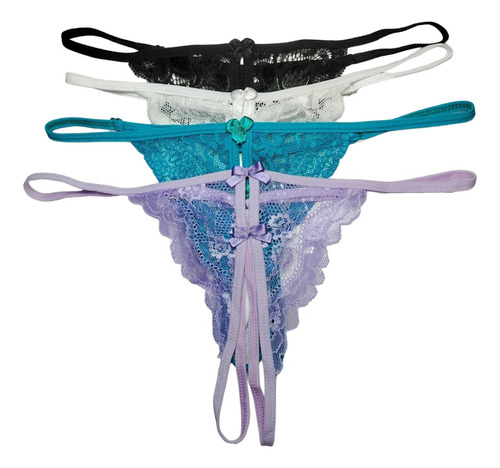 Set X4 Panty Erótico Sexy De Encaje Diseño Mariposa Abertura