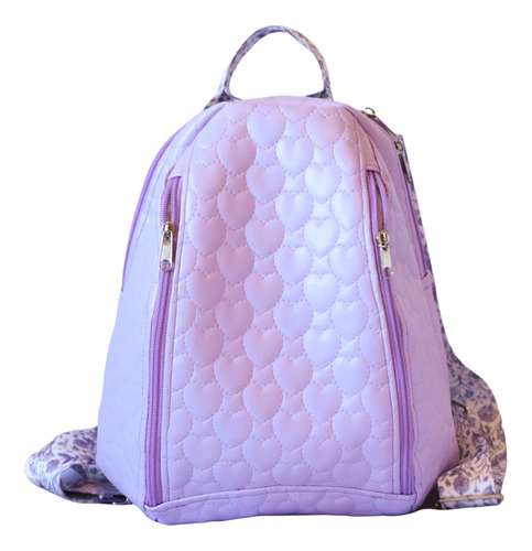 Mochila Ecocuero Lavanda Violeta Corazones Forrada 