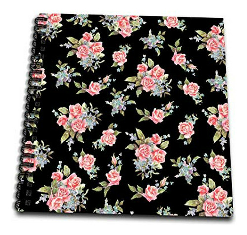 Cuadernos - 3drose Pink Roses And Blue Flowers On Elegant Bl