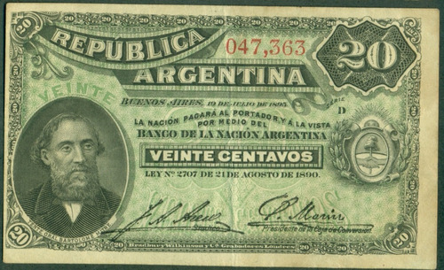 Argentina Billete Fraccionario Caja Conv 20 Cent 1895 C#050a