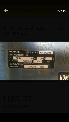 Imagen 4 de 9 de Television Sony 42 Lcd Kf-e42a10 Proyeccion.