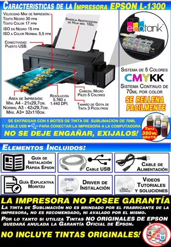 Epson L1300 Impresora con sistema de 5 colores original tinta de sublimación